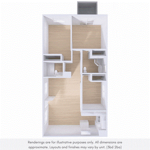 Floor plan for 3 beds, 2 baths, 1200 sqft